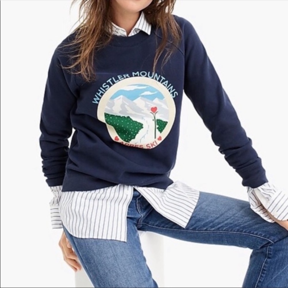 J. Crew navy blue whistler mountains thick pullover sweatshirt womens M